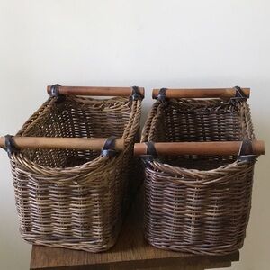 Vintage Wicker Leather and Wood Baskets